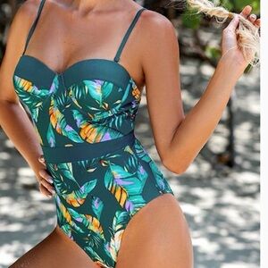 CUPSHE Tropical Print One Piece Swimsuit - XL